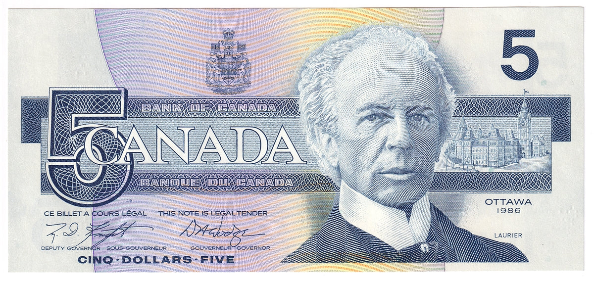 BC-56e 1986 Canada $5 Knight-Dodge, GPZ, Uncirculated (MS60)