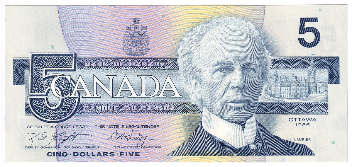 BC-56e 1986 Canada $5 Knight-Dodge, HNB, CUNC