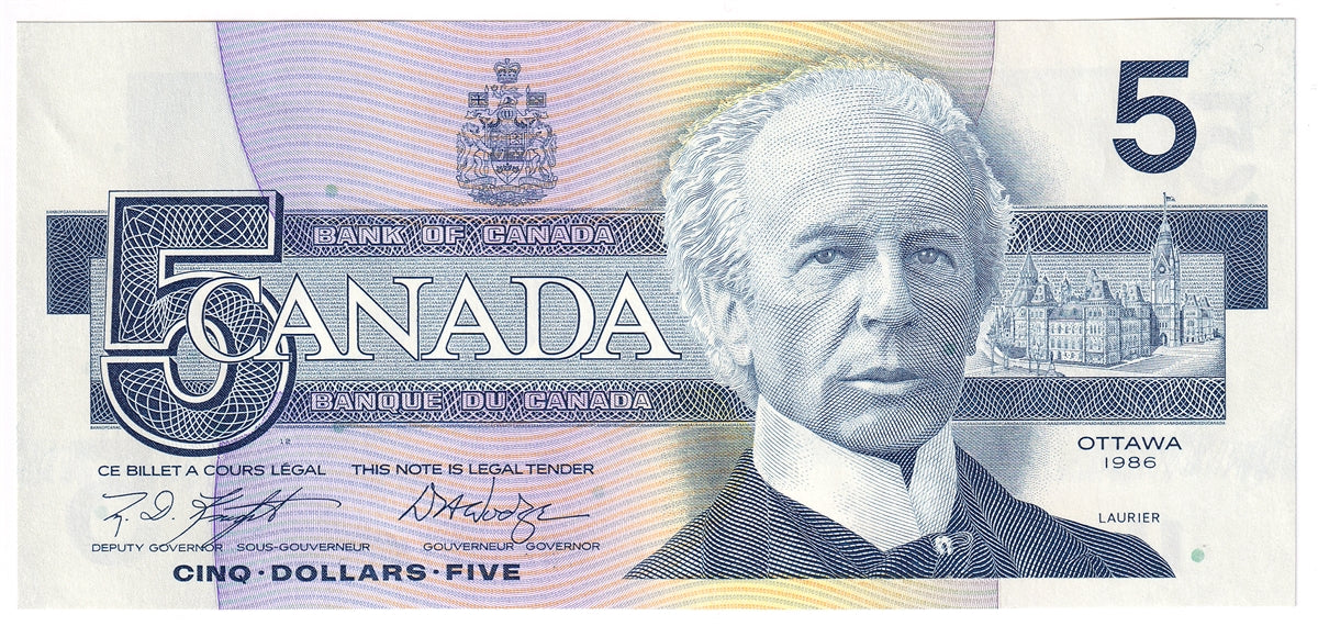 BC-56e 1986 Canada $5 Knight-Dodge, HNB, UNC