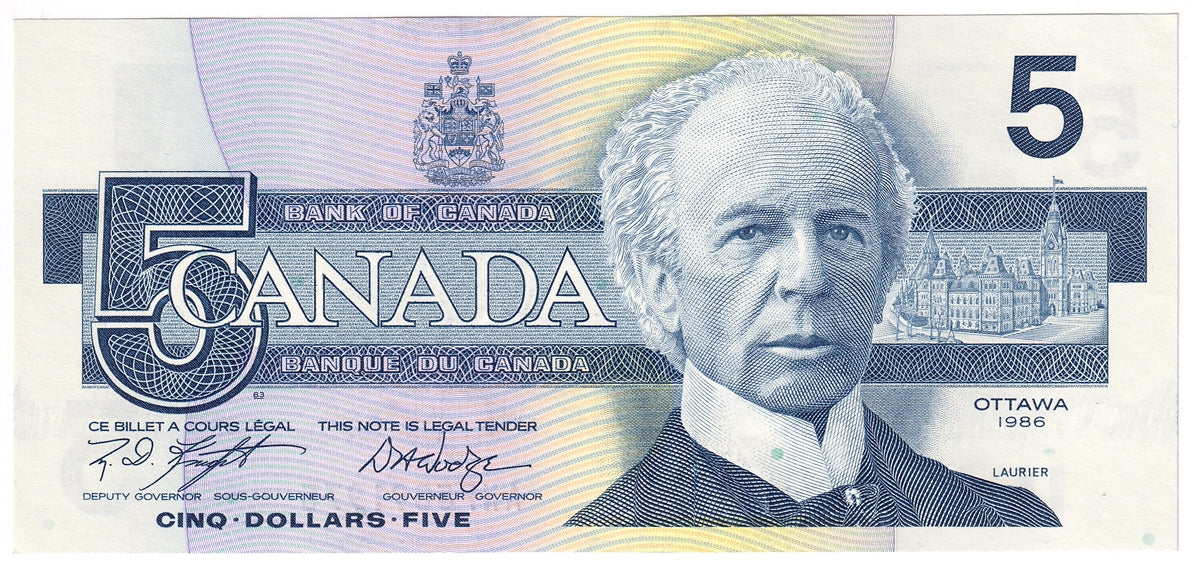 BC-56e-i 1986 Canada $5 Knight-Dodge, ANP, UNC