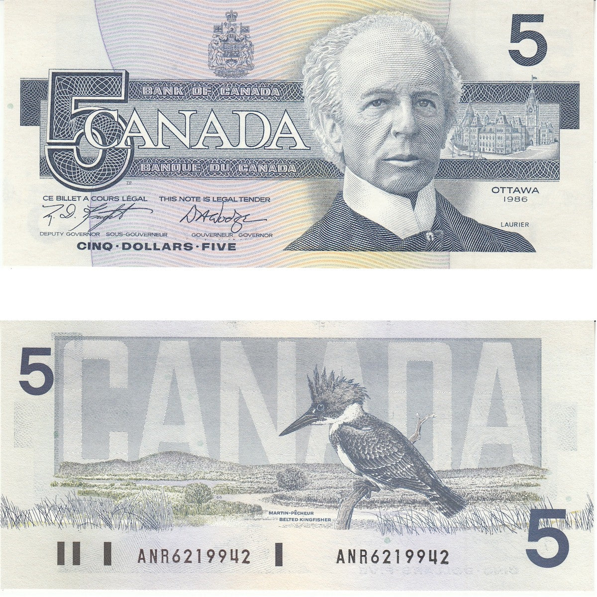 BC-56e-i 1986 Canada $5 Knight-Dodge, ANR, CUNC