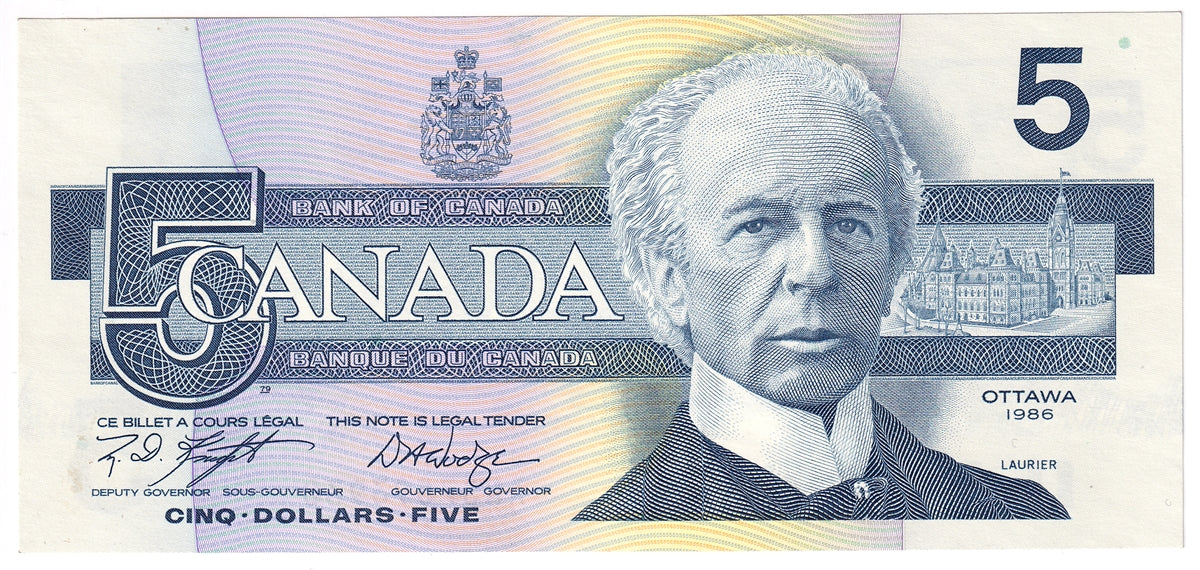 BC-56e-i 1986 Canada $5 Knight-Dodge, ANS, UNC