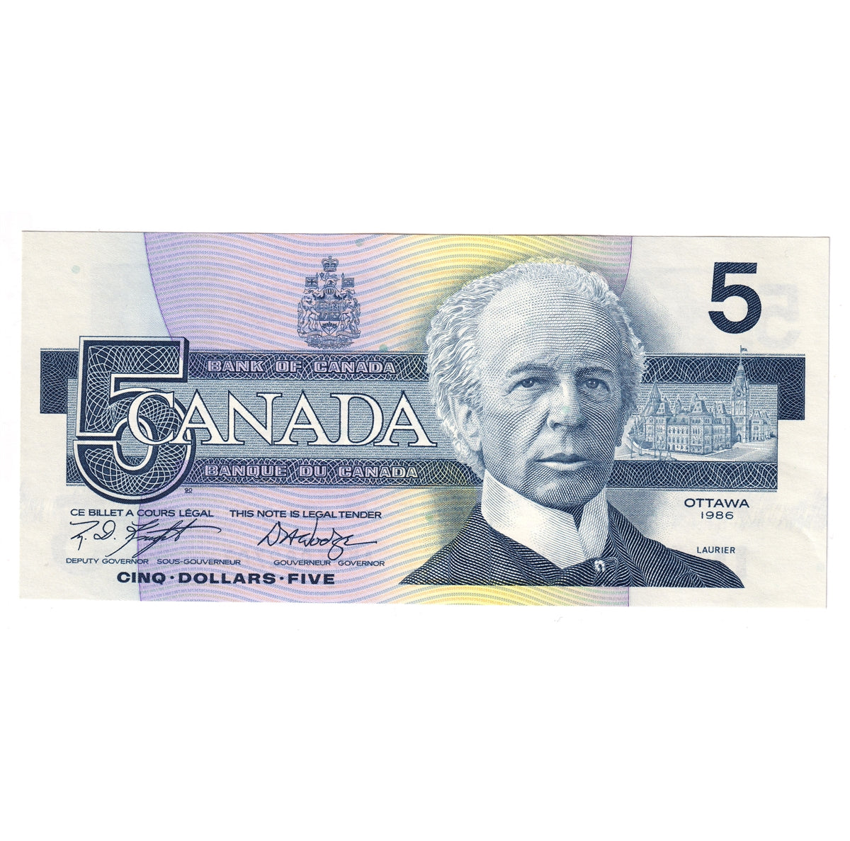 BC-56e-i 1986 Canada $5 Knight-Dodge, Set Issue, ANU, Uncirculated (MS60)