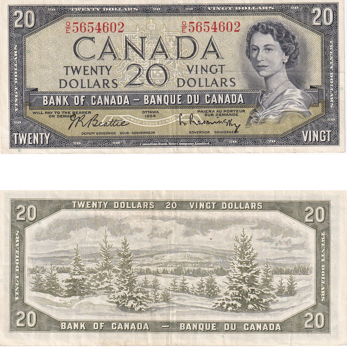 BC-41b 1954 Canada $20 Beattie-Rasminsky, O/E, VF
