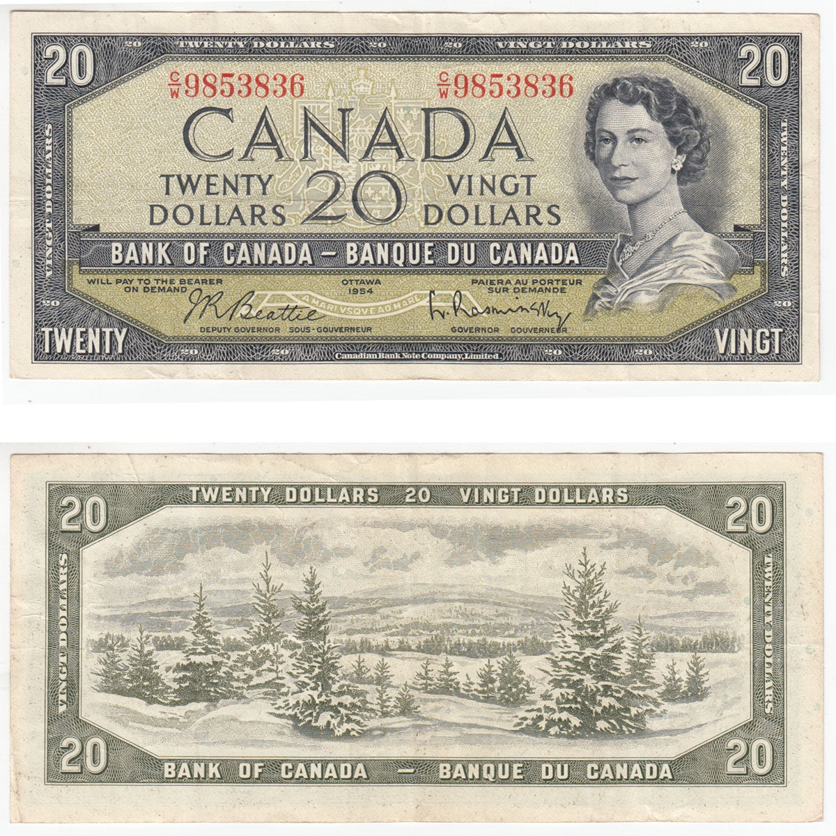 BC-41b 1954 Canada $20 Beattie-Rasminsky, C/W, VF