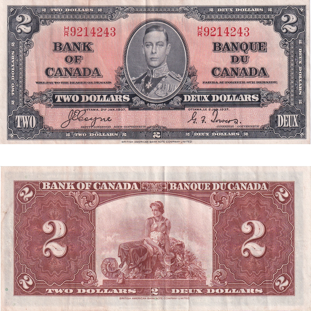 BC-22c 1937 Canada $2 Coyne-Towers, H/R, VF-EF
