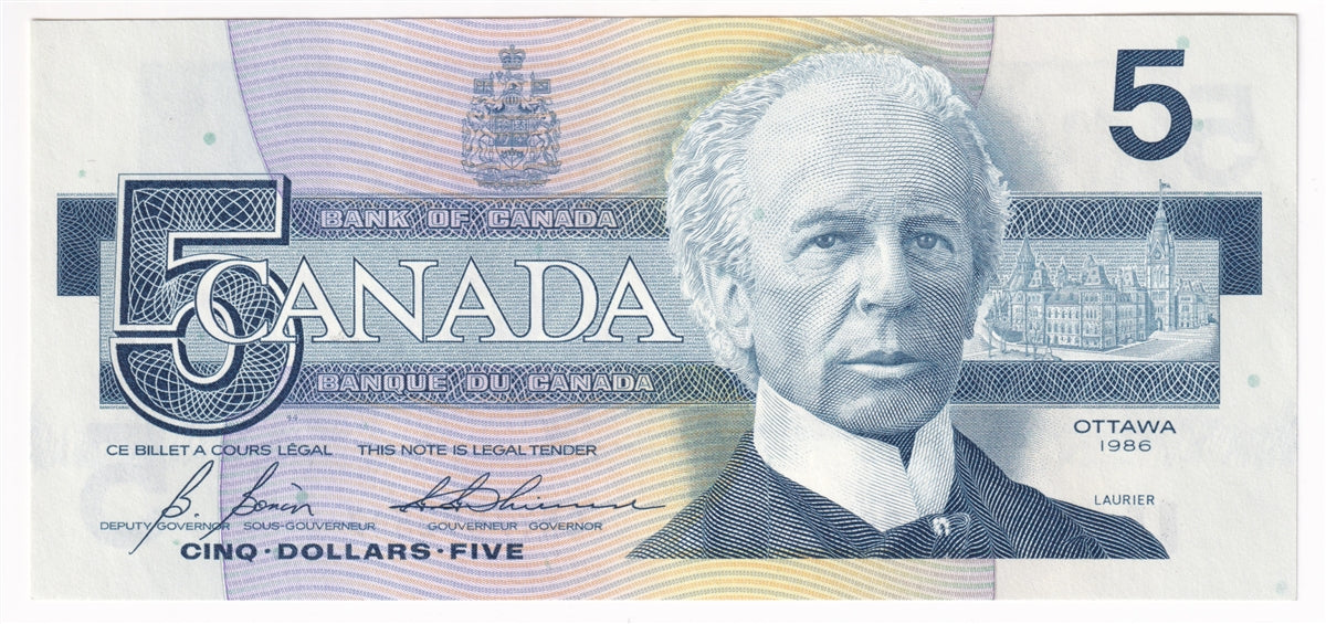 BC-56c 1986 Canada $5 Bonin-Thiessen, GNY, Choice Uncirculated (CUNC63)