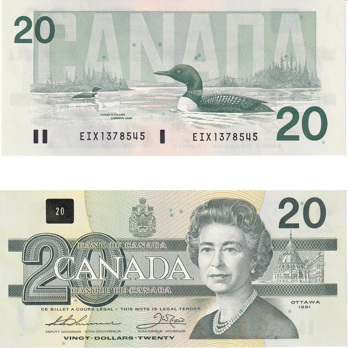 BC-58aA-i 1991 Canada $20 Thiessen-Crow, EIX with Serifs, Choice Uncirculated (CUNC63)