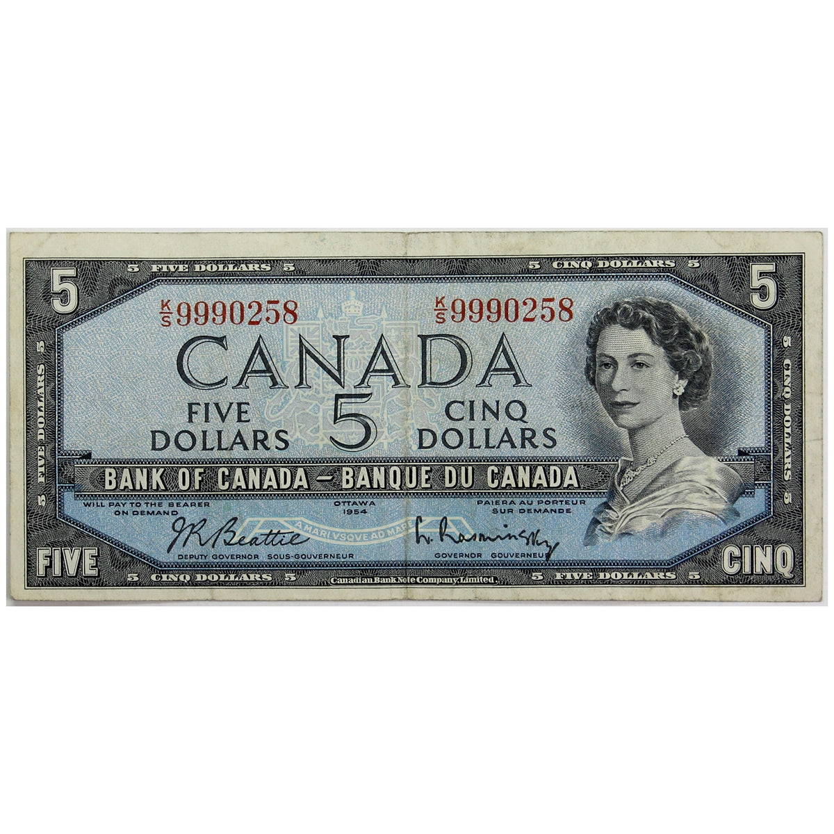 BC-39b 1954 Canada $5 Beattie-Rasminsky, K/S, VF