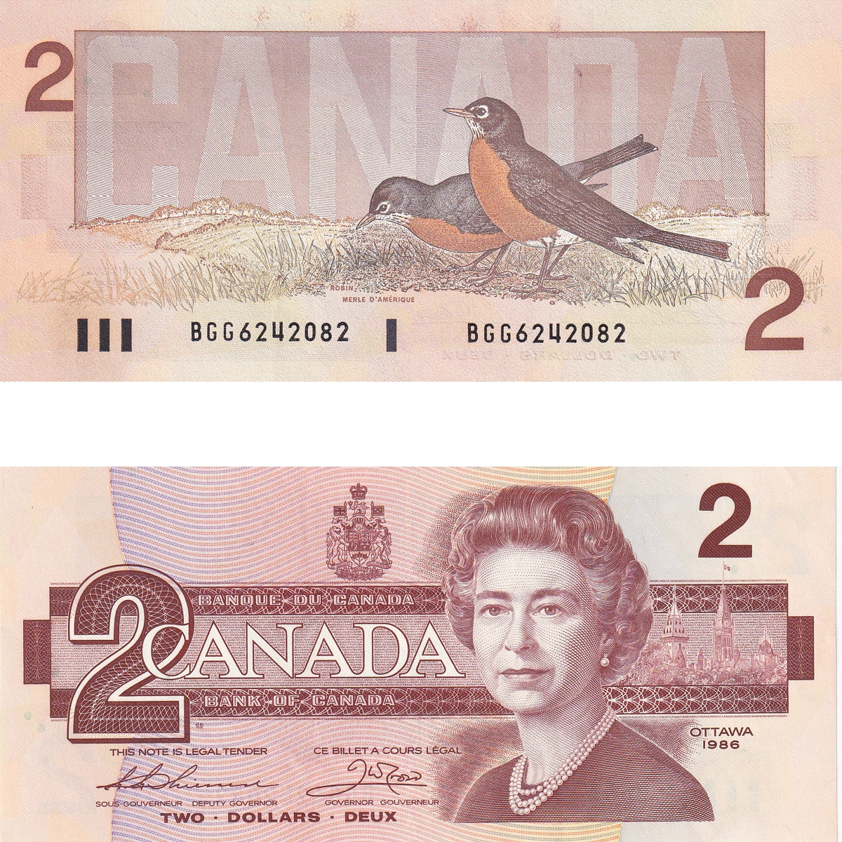 BC-55b 1986 Canada $2 Thiessen-Crow, BGG, Almost Uncirculated (AU50)