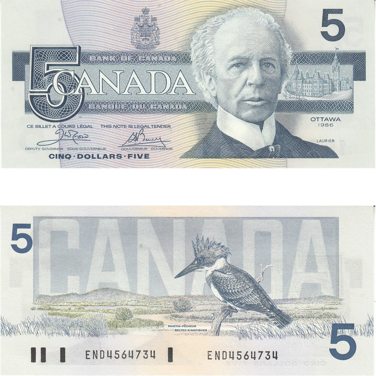 BC-56a 1986 Canada $5 Crow-Bouey, END, UNC