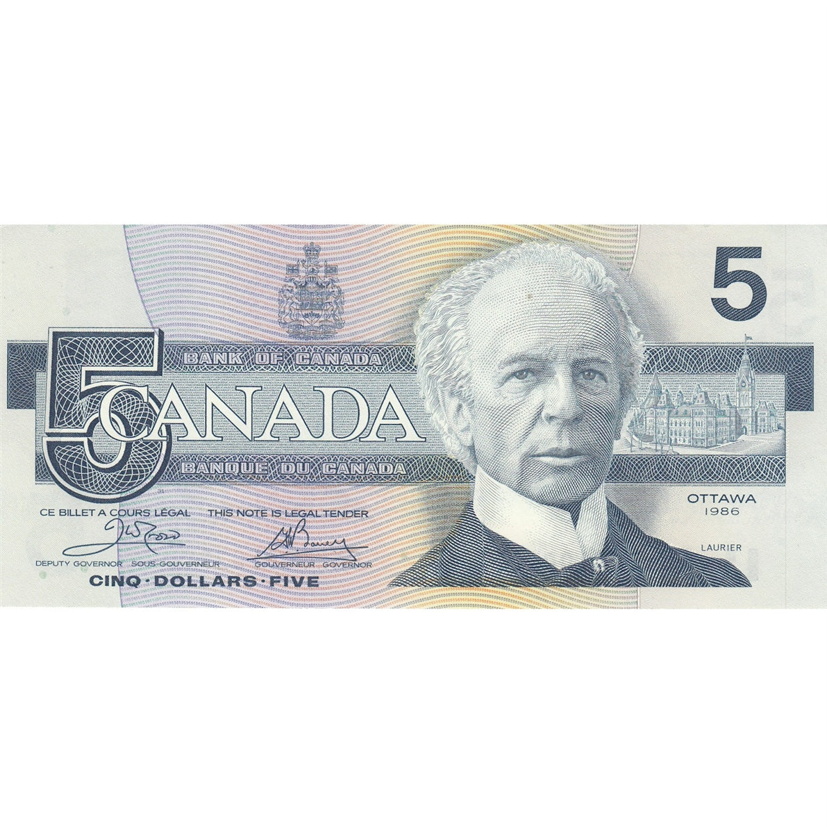 BC-56a 1986 Canada $5 Crow-Bouey, ENR, AU-UNC