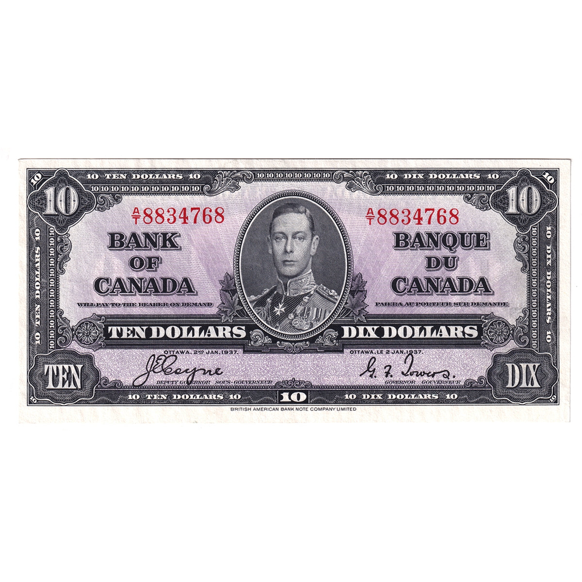 BC-24c 1937 Canada $10 Coyne-Towers, A/T, EF