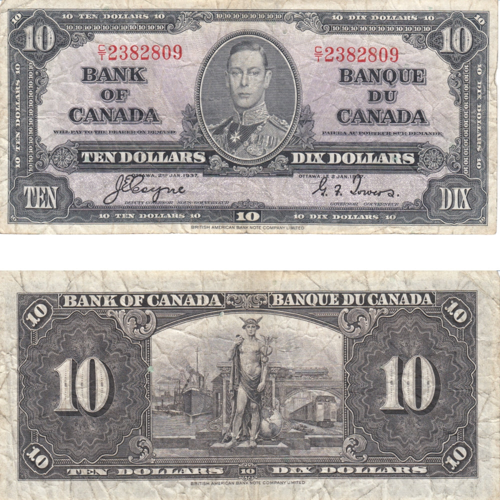 BC-24c 1937 Canada $10 Coyne-Towers, C/T, VF