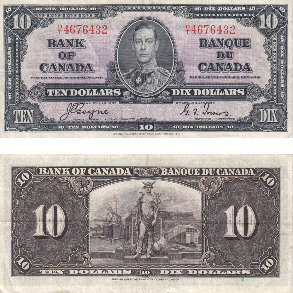 BC-24c 1937 Canada $10 Coyne-Towers, D/T, VF