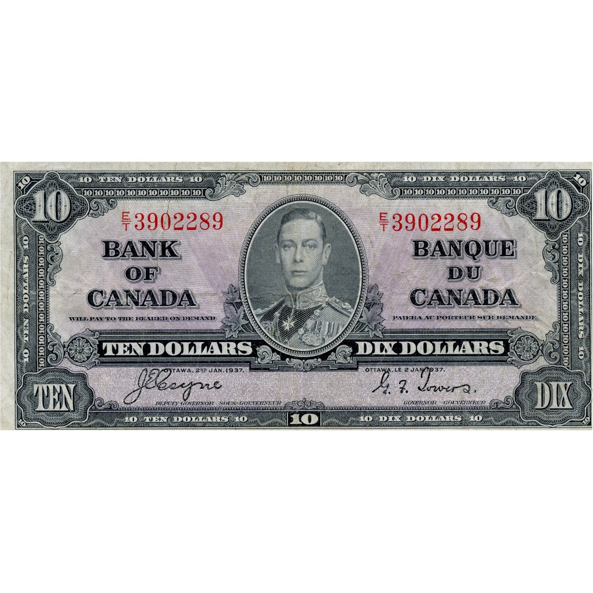 BC-24c 1937 Canada $10 Coyne-Towers, E/T, F-VF