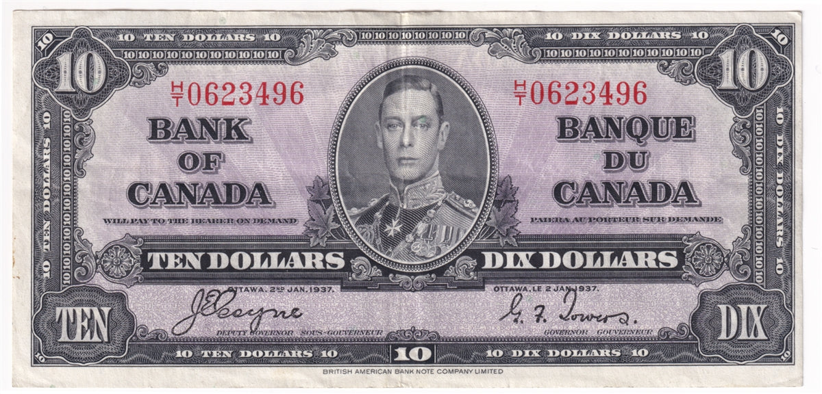 BC-24c 1937 Canada $10 Coyne-Towers, H/T, VF-EF