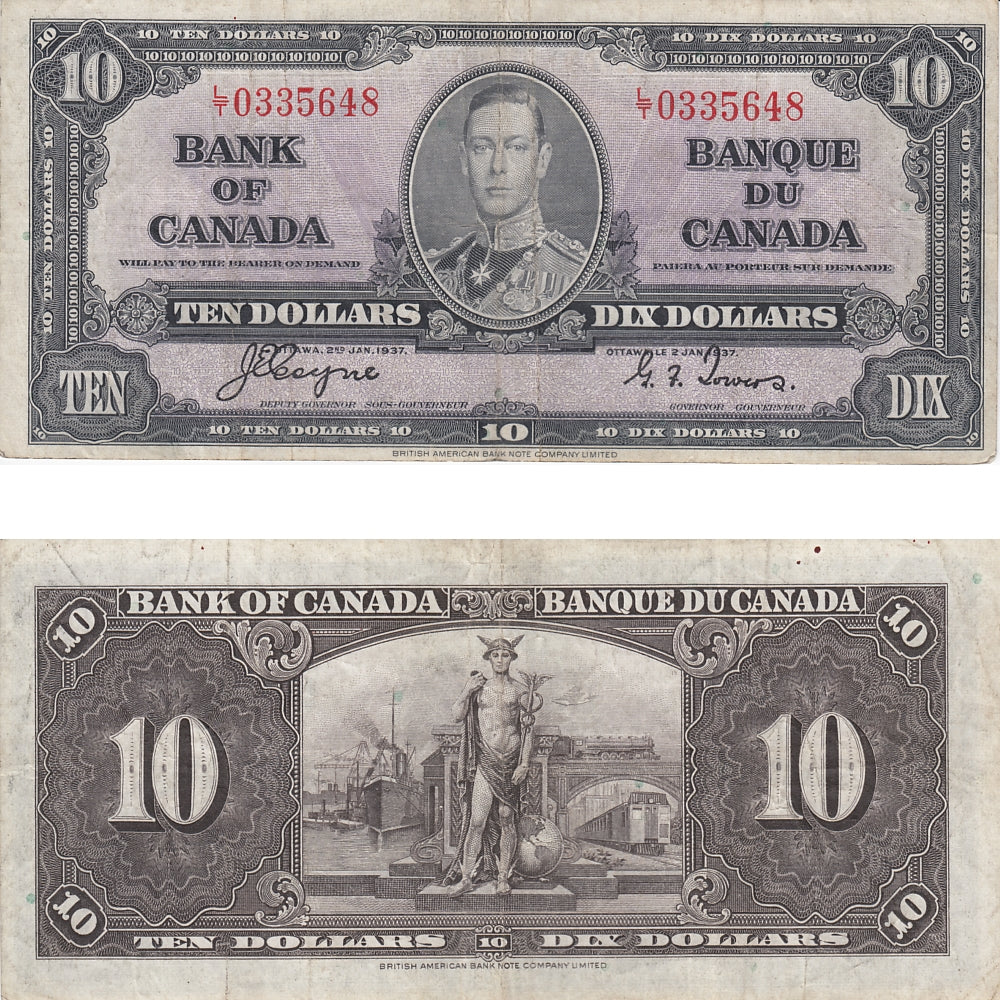 BC-24c 1937 Canada $10 Coyne-Towers, L/T, VF
