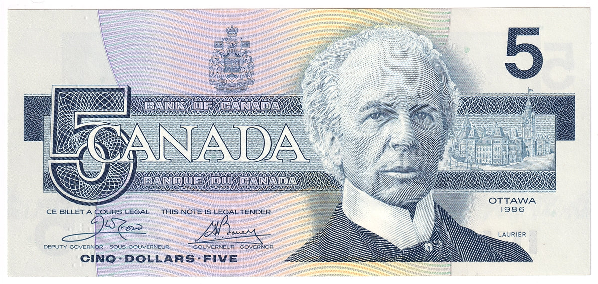BC-56a 1986 Canada $5 Crow-Bouey, EOA, AU-UNC (AU55)