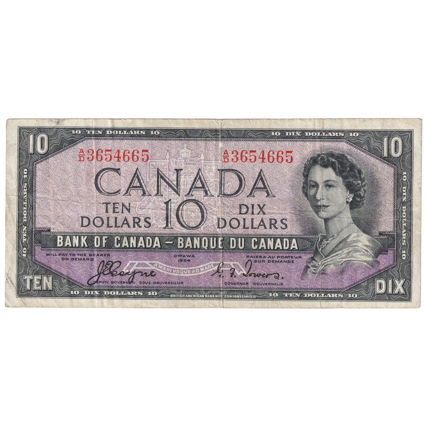 BC-32a 1954 Canada $10 Coyne-Towers, Devil's Face, A/D, VF