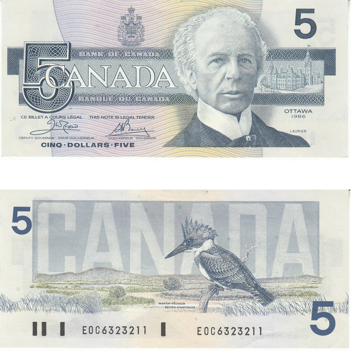 BC-56a 1986 Canada $5 Crow-Bouey, EOC, AU-UNC (AU55)