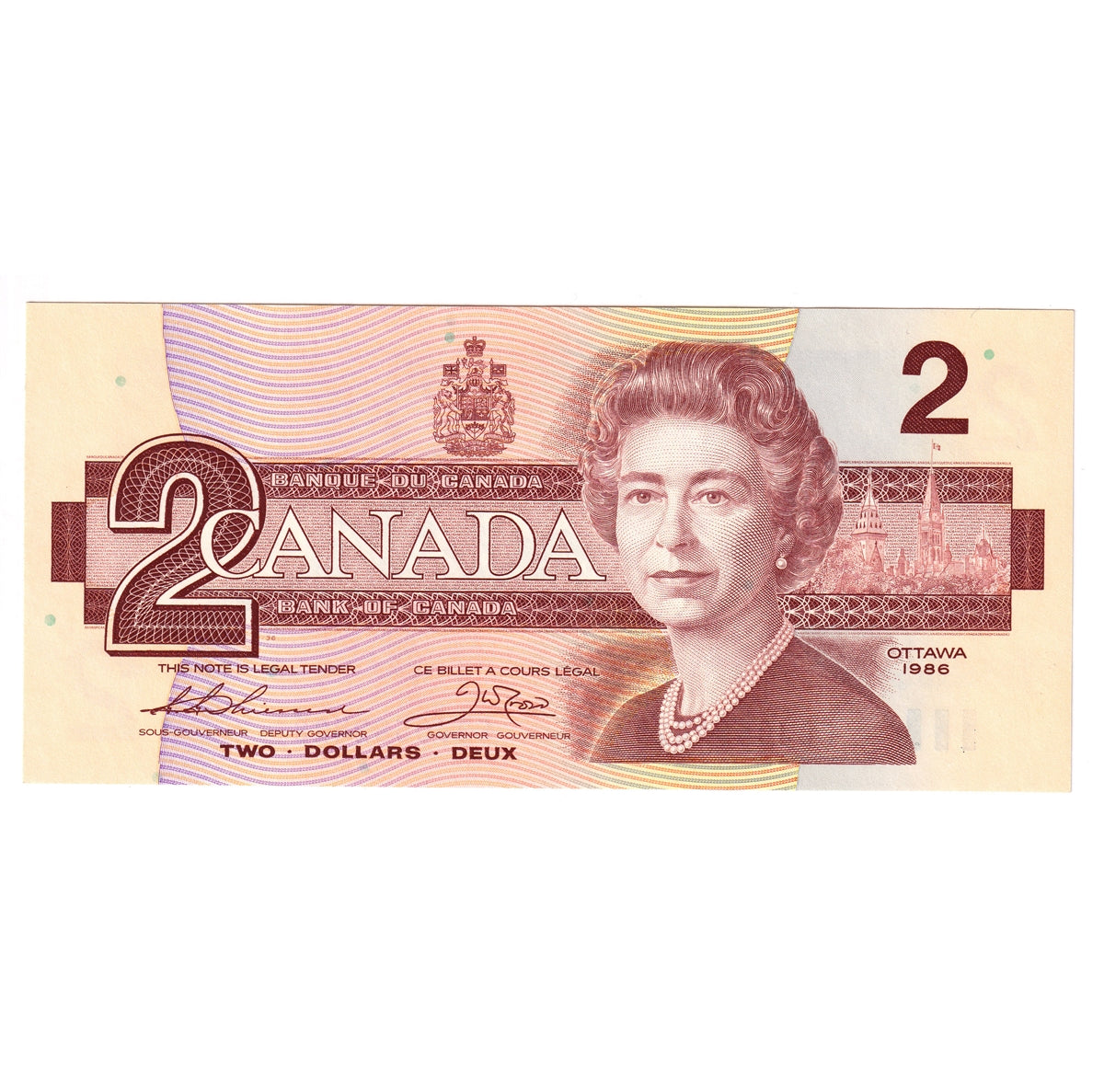 BC-55b-i 1986 Canada $2 Thiessen-Crow, EBJ, Choice Uncirculated (CUNC63)