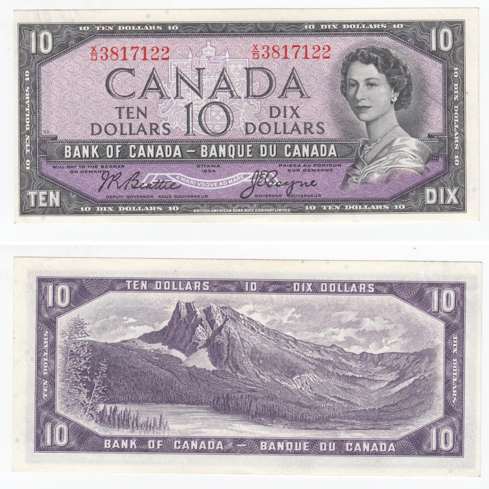 BC-40a 1954 Canada $10 Beattie-Coyne, X/D, Almost Uncirculated (AU50)