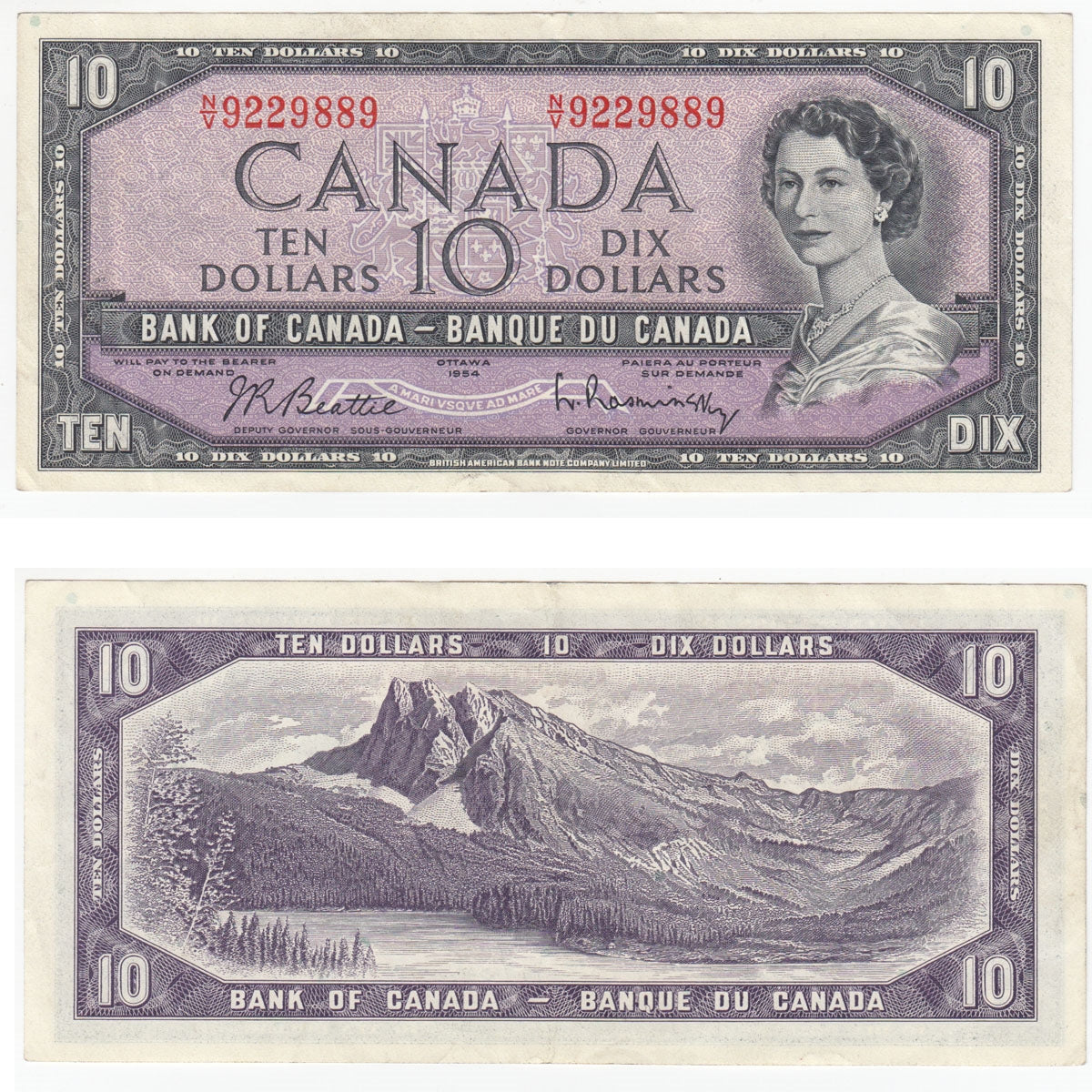 BC-40b 1954 Canada $10 Beattie-Rasminsky, N/V, Extra Fine (EF40)