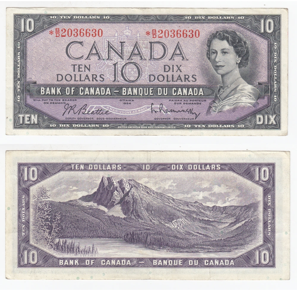 BC-40bA 1954 Canada $10 Beattie-Rasminsky, *B/D, Very Fine (VF20)