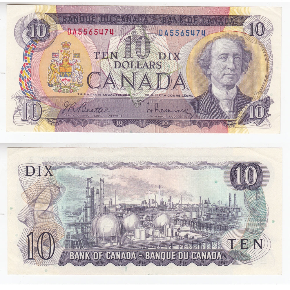 BC-49a 1971 Canada $10 Beattie-Rasminsky, DA, EF-AU (EF45)