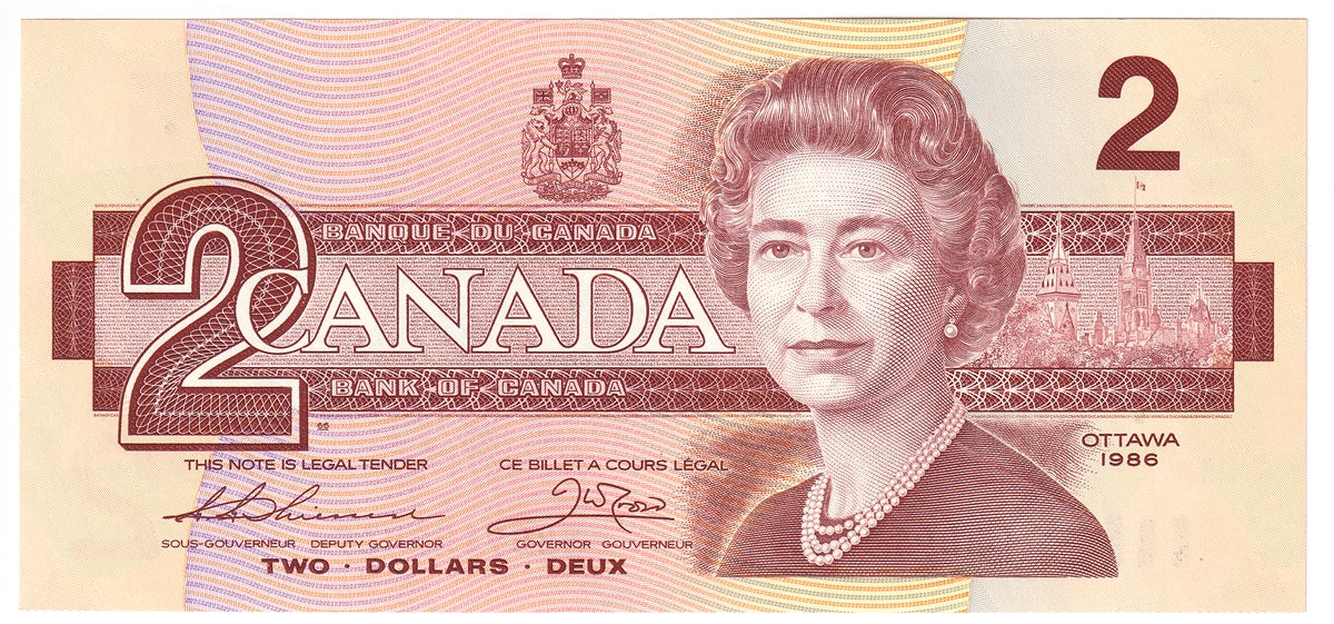 BC-55b 1986 Canada $2 Thiessen-Crow, BBD, Choice Uncirculated (CUNC63)