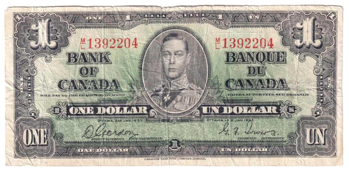 BC-21c 1937 Canada $1 Gordon-Towers, M/L, CIRC