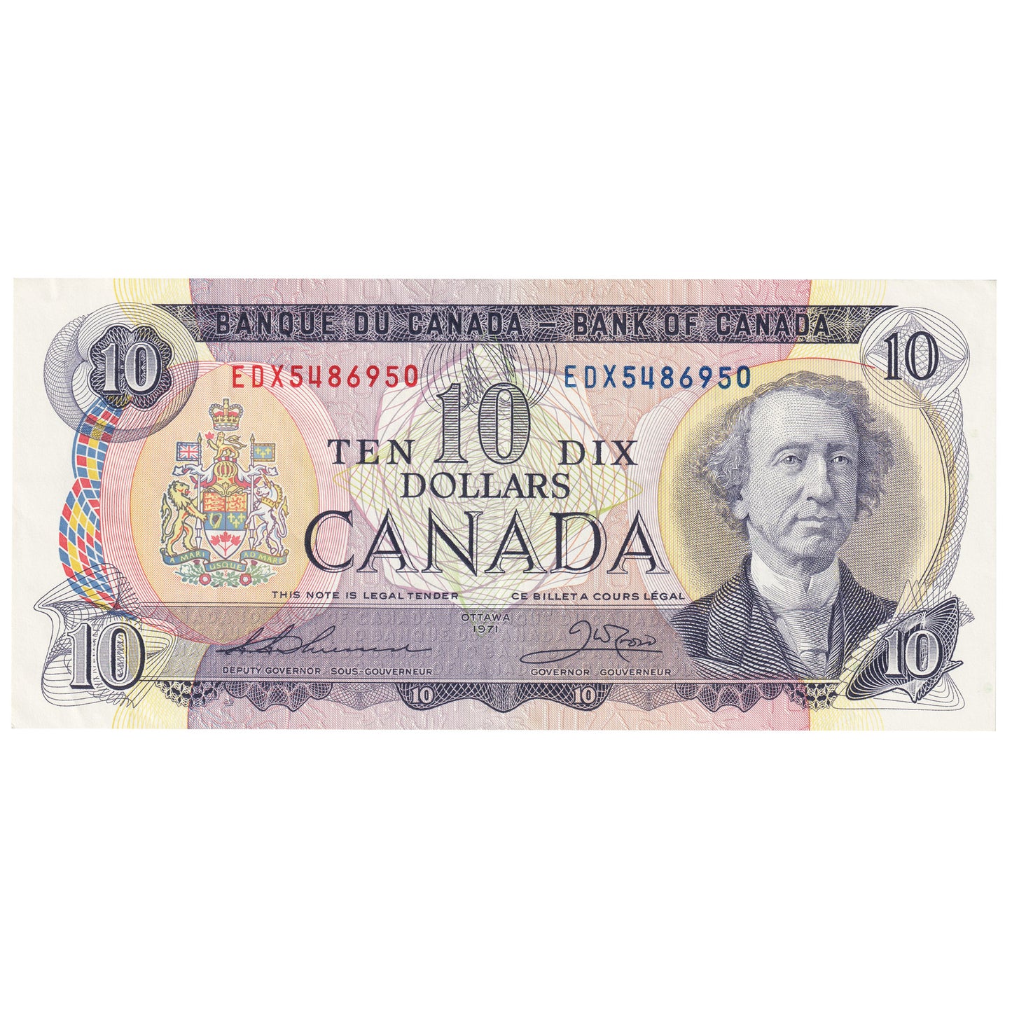 BC-49eA 1971 Canada $10 Thiessen-Crow, EDX, EF