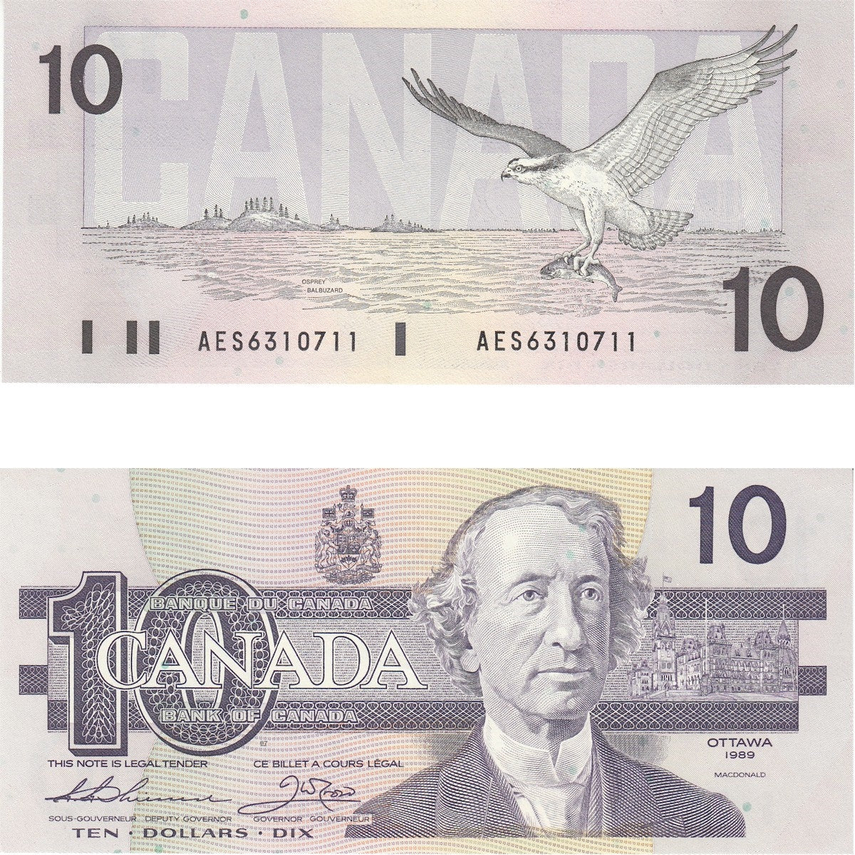 BC-57a 1989 Canada $10 Thiessen-Crow, AES, Choice Uncirculated (CUNC63)