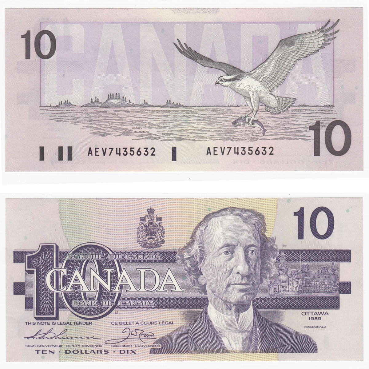 BC-57a 1989 Canada $10 Thiessen-Crow, AEV, Uncirculated (MS60)
