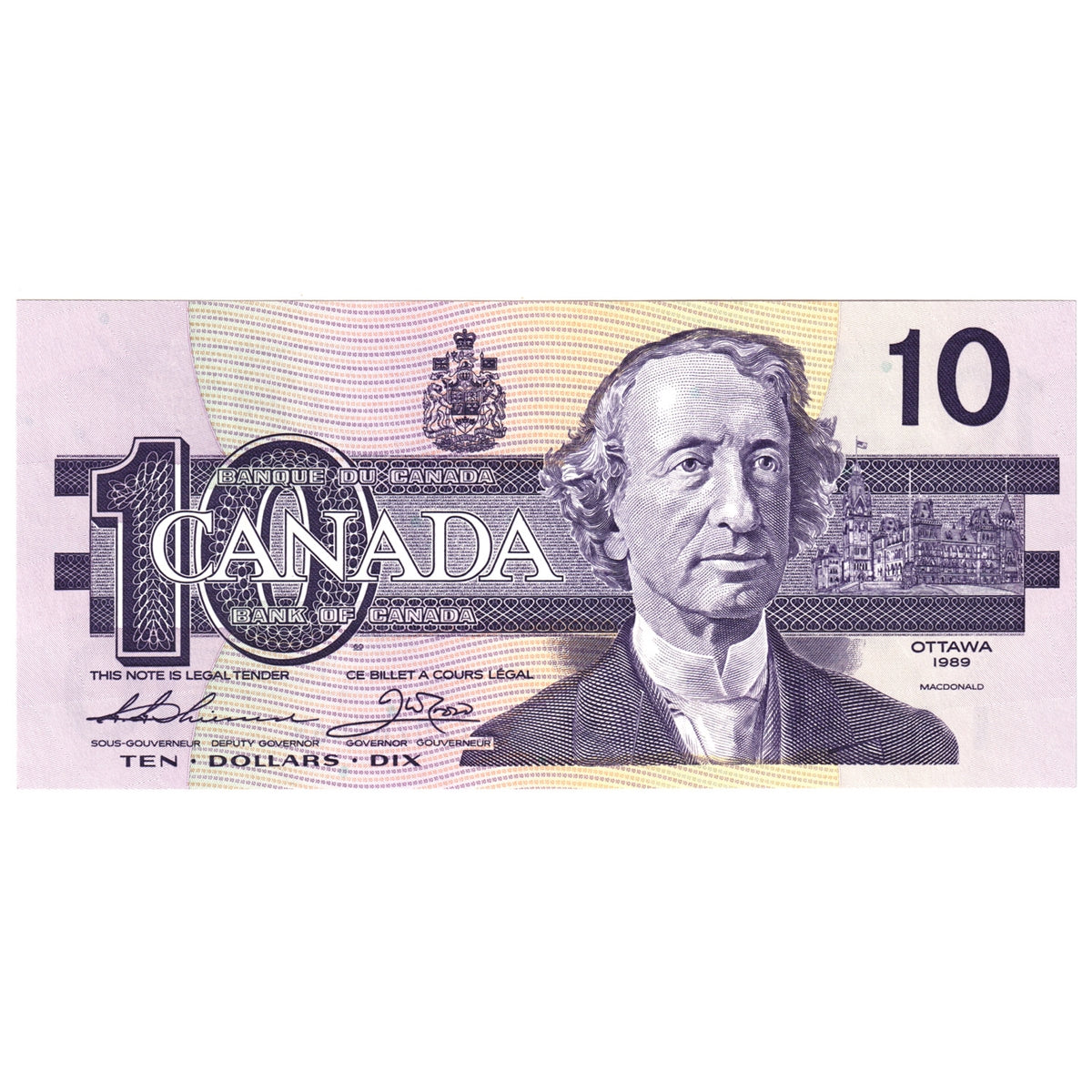 BC-57a 1989 Canada $10 Thiessen-Crow, ATZ, Choice Uncirculated (CUNC63)
