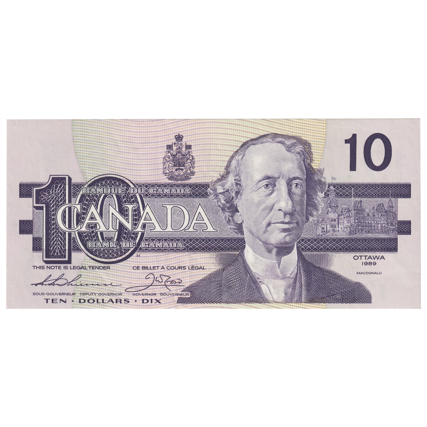 BC-57aA 1989 Canada $10 Thiessen-Crow, ADX, Almost Uncirculated (AU50)
