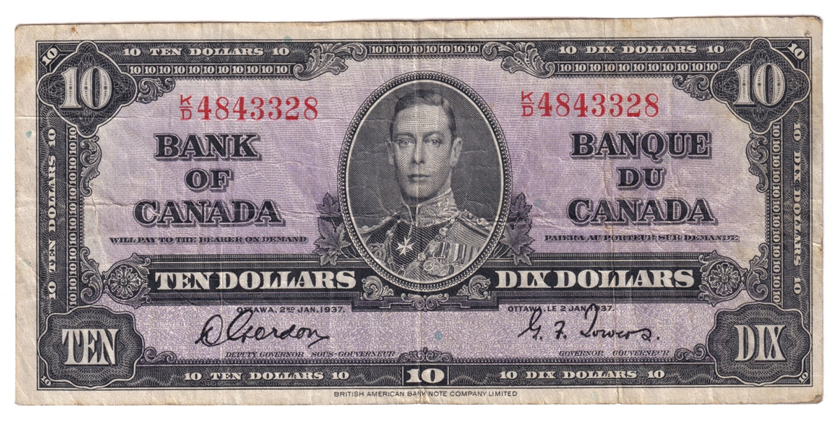 BC-24b 1937 Canada $10 Gordon-Towers, K/D, CIRC