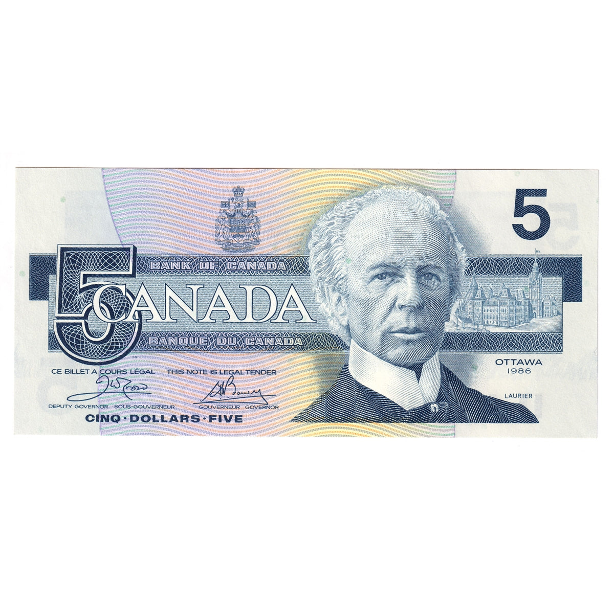 BC-56a 1986 Canada $5 Crow-Bouey, EOB, Choice Uncirculated (CUNC63)