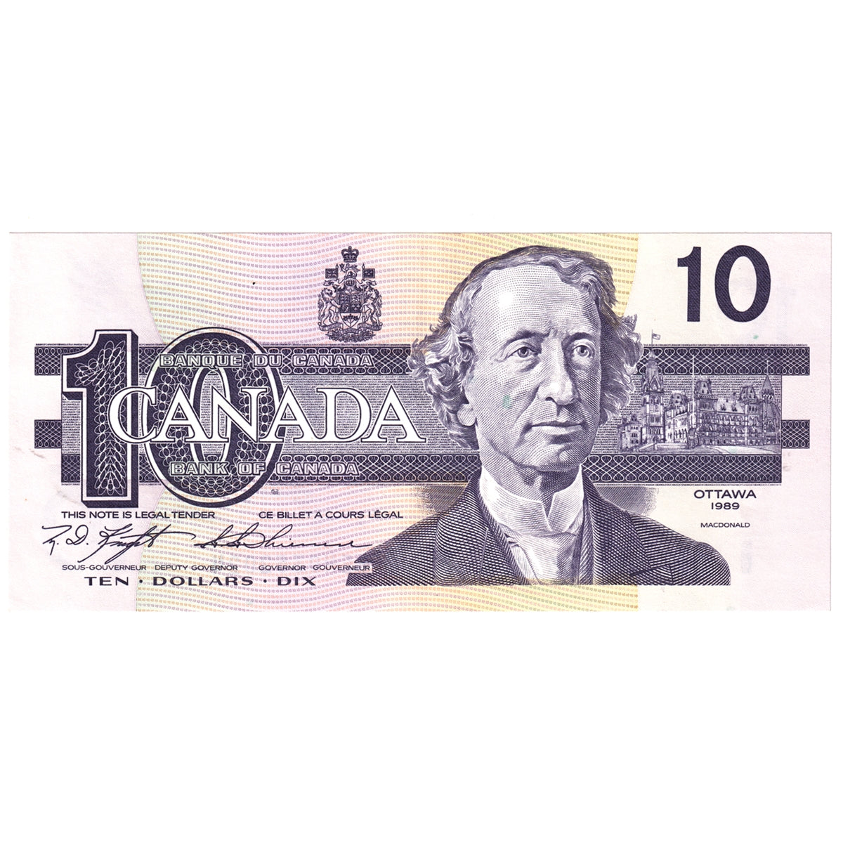 BC-57c 1989 Canada $10 Knight-Thiessen, Circulation Issue, BEH, AU