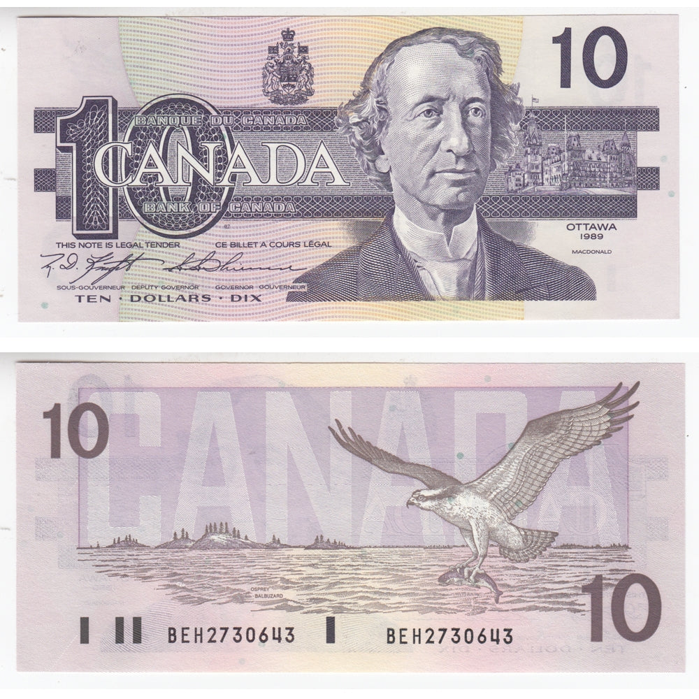 BC-57c 1989 Canada $10 Knight-Thiessen, Circulation Issue, BEH, CUNC