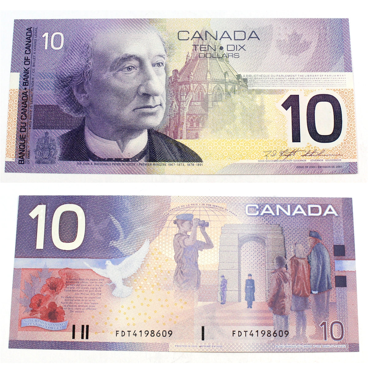BC-63a 2000 Canada $10 Knight-Thiessen, FDT, Uncirculated (MS60)