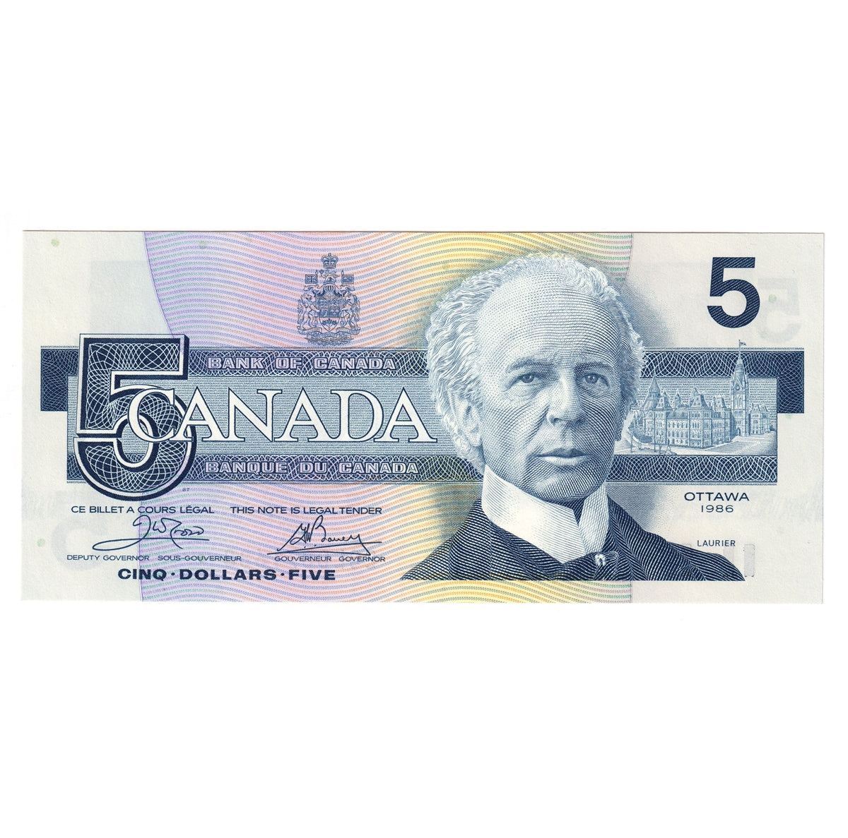 BC-56a-i 1986 Canada $5 Crow-Bouey, EOL, AU-UNC (AU55)