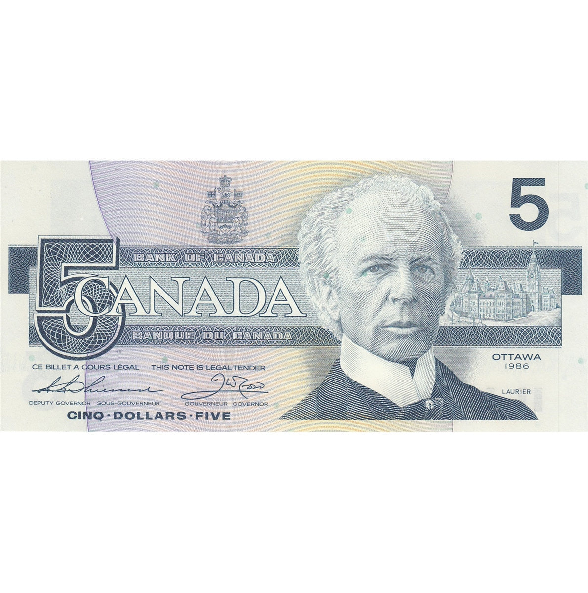 BC-56b 1986 Canada $5 Thiessen-Crow, FNY, AU-UNC (AU55)