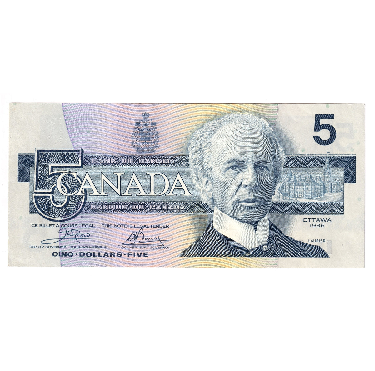 BC-56a 1986 Canada $5 Crow-Bouey, ENW, Almost Uncirculated (AU50)