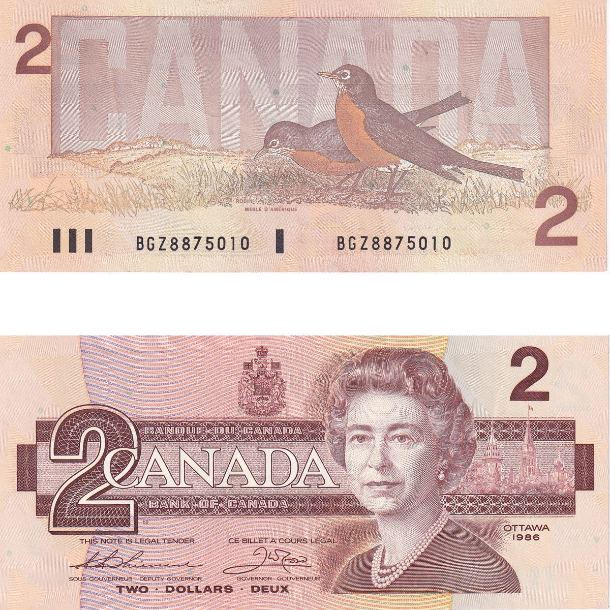 BC-55b 1986 Canada $2 Thiessen-Crow, BGZ, AU-UNC (AU55)