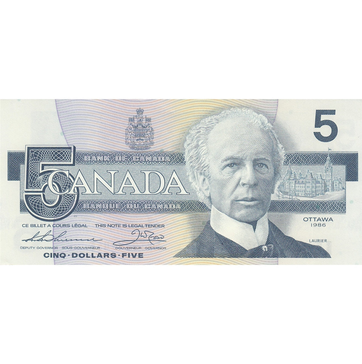 BC-56b 1986 Canada $5 Thiessen-Crow, FNT, AU-UNC (AU55)