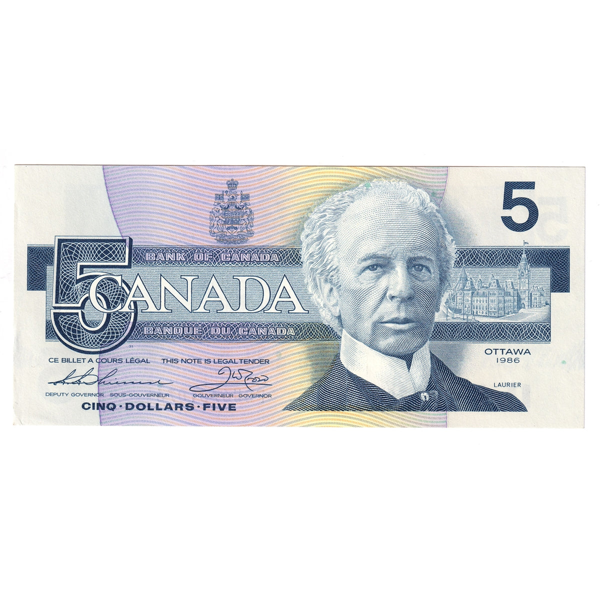 BC-56b 1986 Canada $5 Thiessen-Crow, FOU, AU-UNC (AU55)
