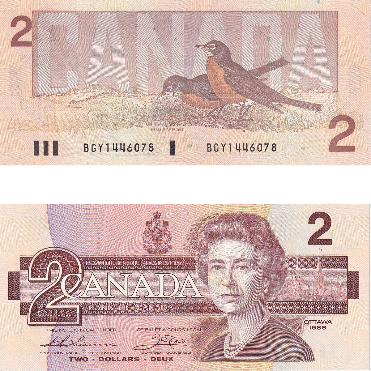 BC-55b 1986 Canada $2 Thiessen-Crow, BGY, AU-UNC (AU55)