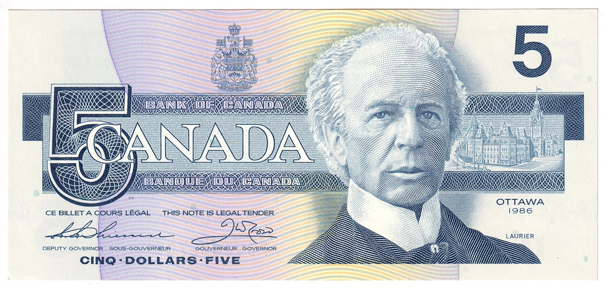 BC-56b 1986 Canada $5 Thiessen-Crow, FOV, AU-UNC